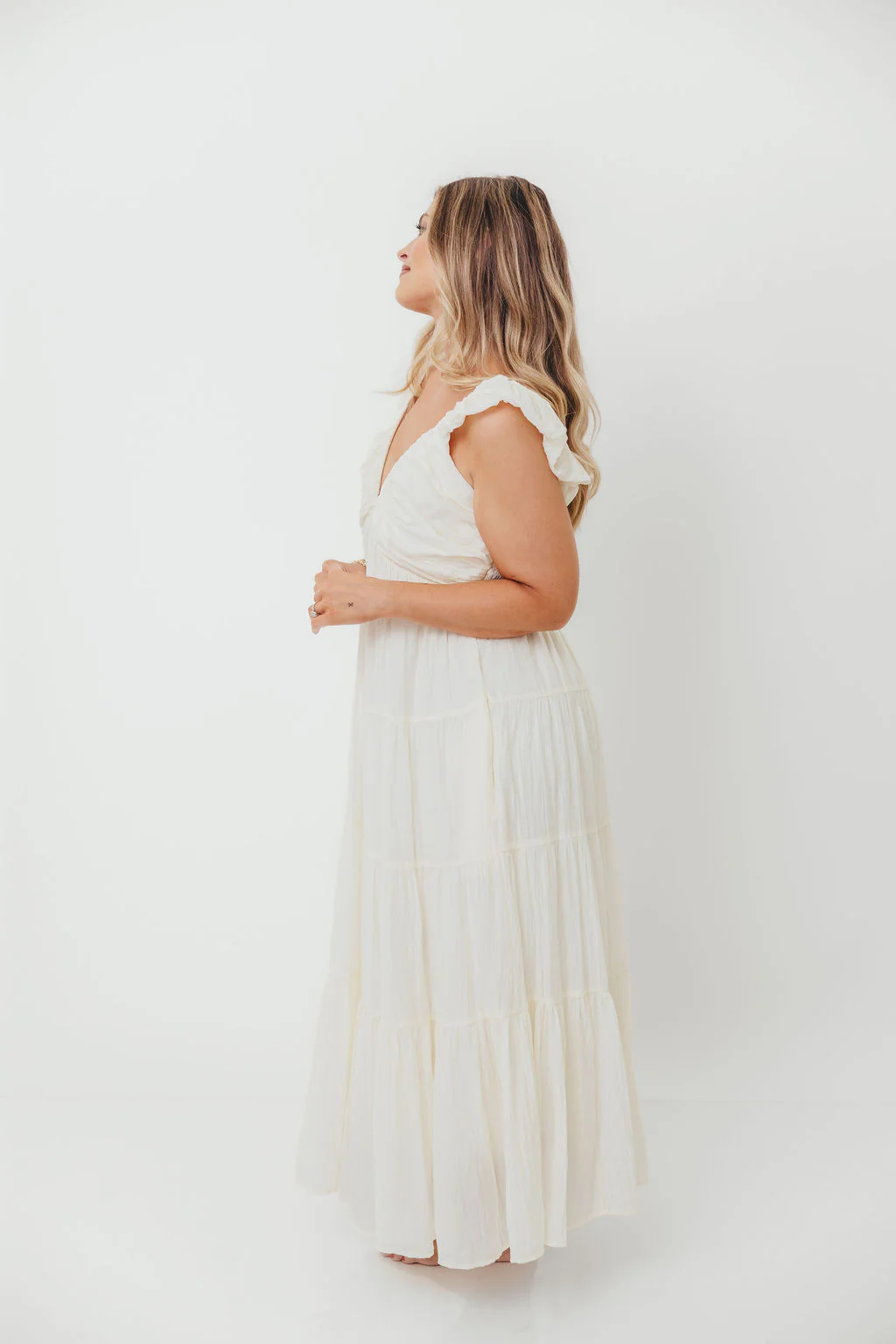 Katy Pleated Bodice Maxi Dress in Cream - Bump Friendly - Image 17