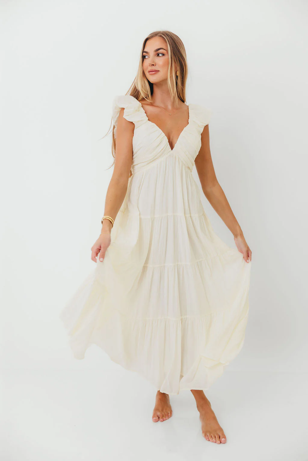 Katy Pleated Bodice Maxi Dress in Cream - Bump Friendly - Image 23