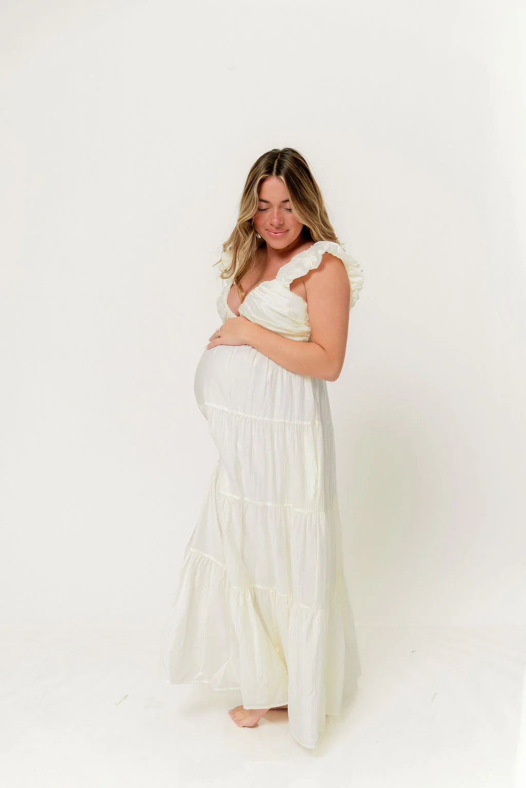Katy Pleated Bodice Maxi Dress in Cream - Bump Friendly - Image 5