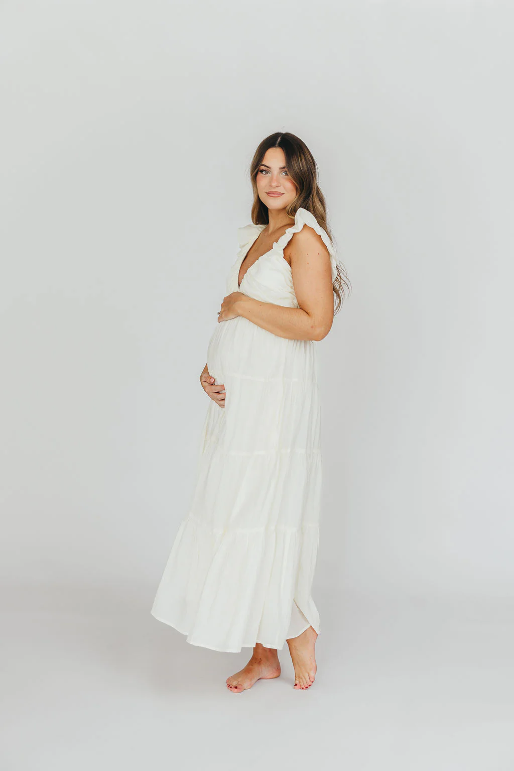 Katy Pleated Bodice Maxi Dress in Cream - Bump Friendly - Image 9