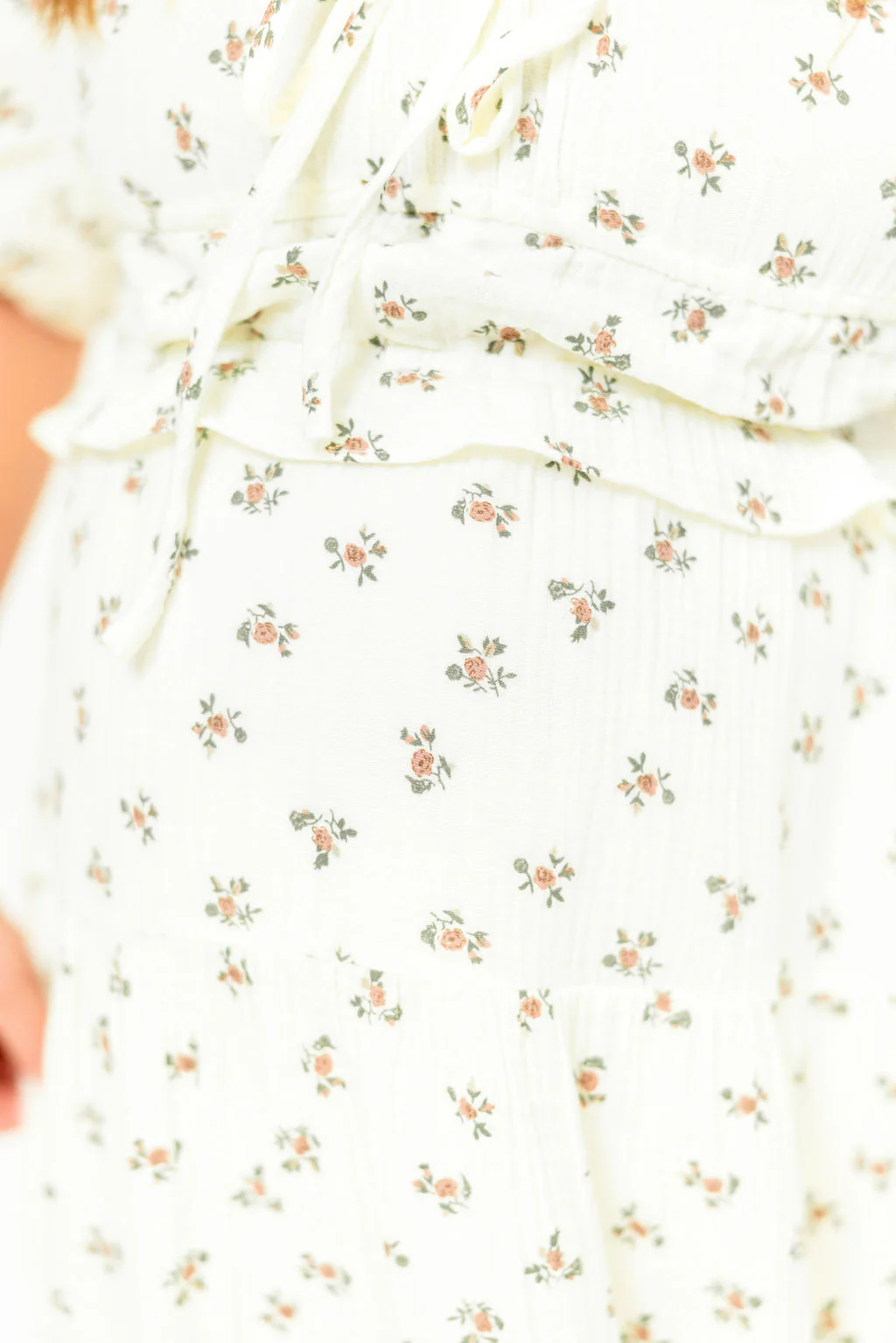 Landon 100% Cotton Ruched Puff Sleeve Ruffle Tiered Floral Midi Dress in Beige - Bump Friendly - Image 16