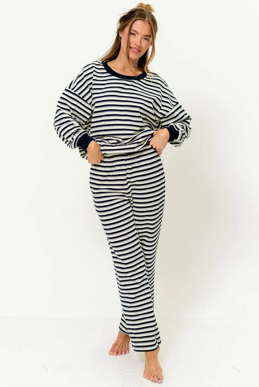 Rudie Sweatshirt and Sweatpants Set in Cream/Navy Stripe