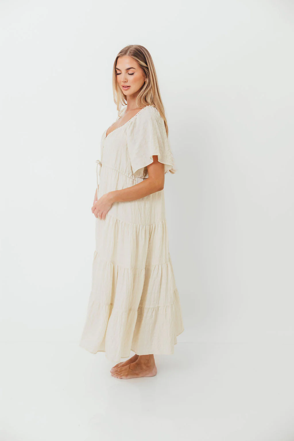 Rumi Woven Sweetheart Maxi Dress in Natural - Bump Friendly - Detachable Liner - Image 10