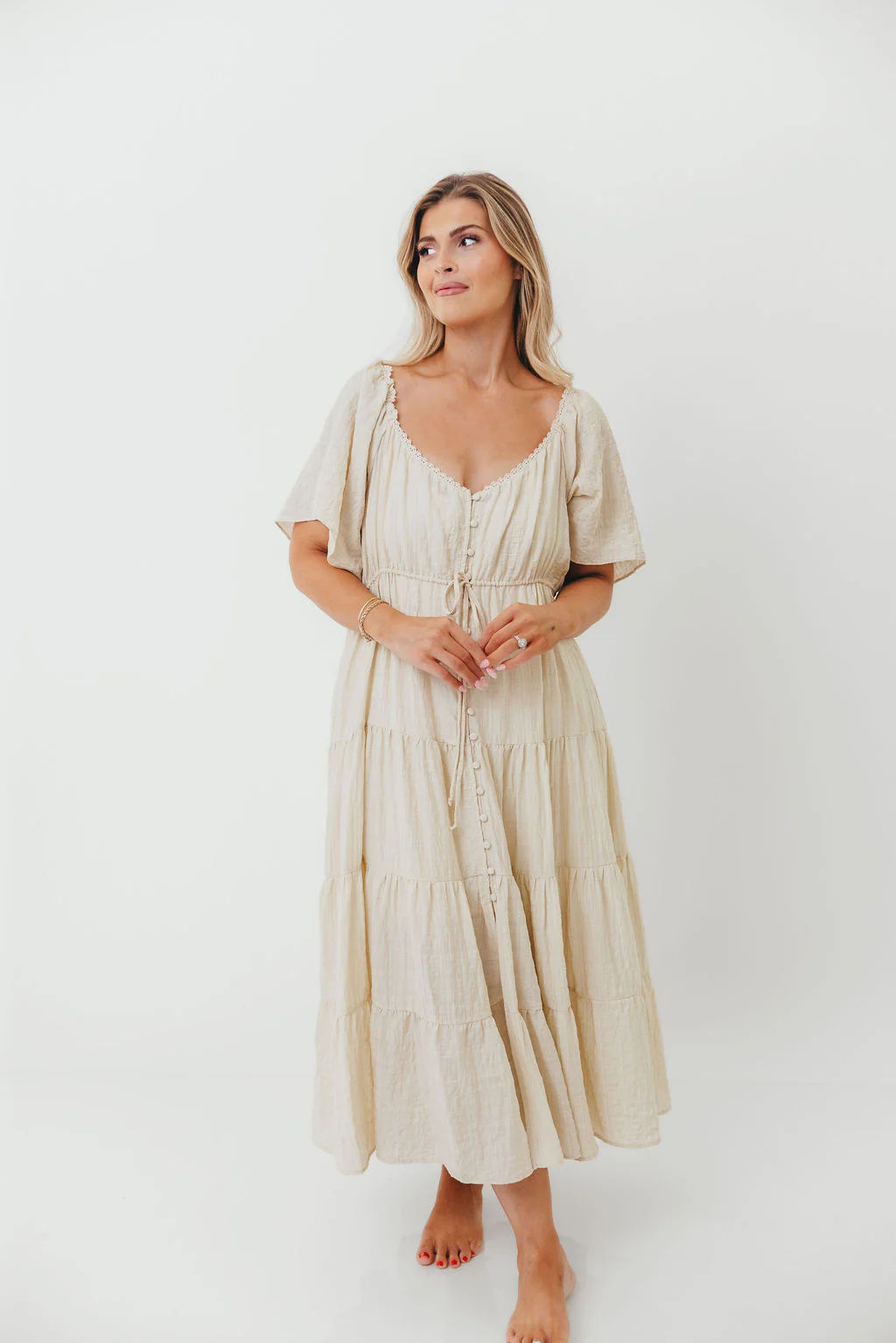 Rumi Woven Sweetheart Maxi Dress in Natural - Bump Friendly - Detachable Liner - Image 14