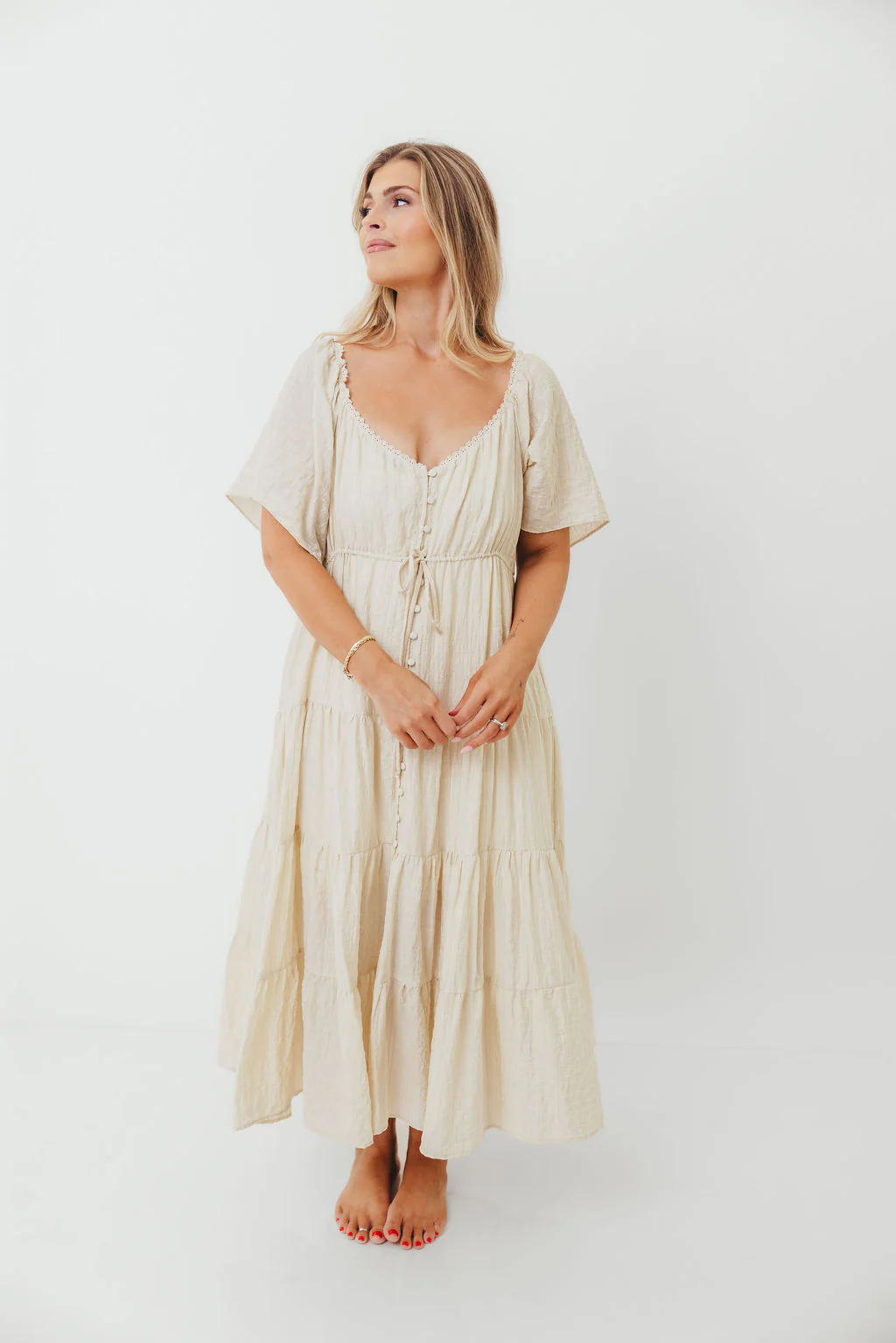 Rumi Woven Sweetheart Maxi Dress in Natural - Bump Friendly - Detachable Liner - Image 17