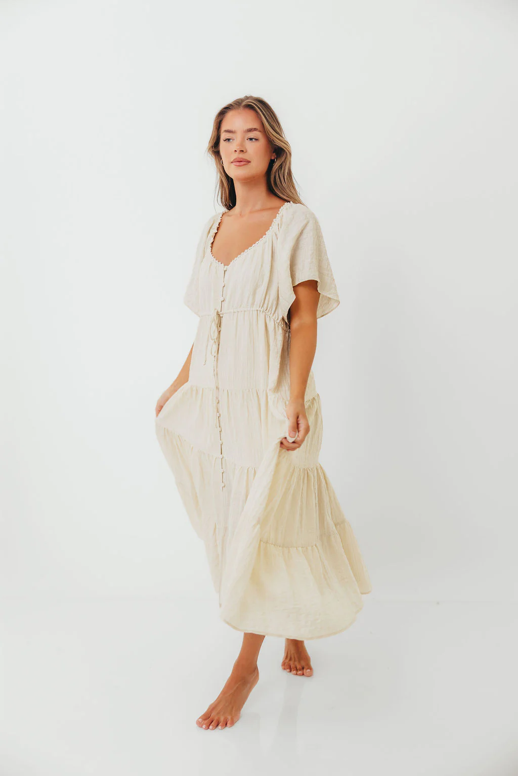 Rumi Woven Sweetheart Maxi Dress in Natural - Bump Friendly - Detachable Liner - Image 20