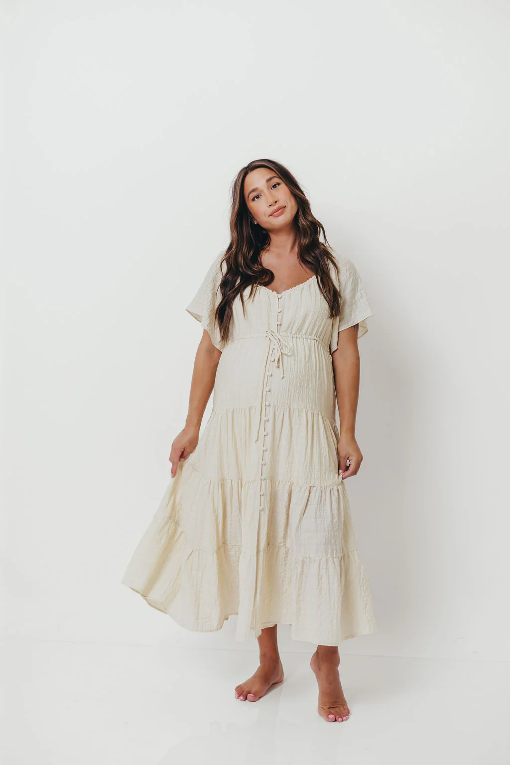 Rumi Woven Sweetheart Maxi Dress in Natural - Bump Friendly - Detachable Liner - Image 25