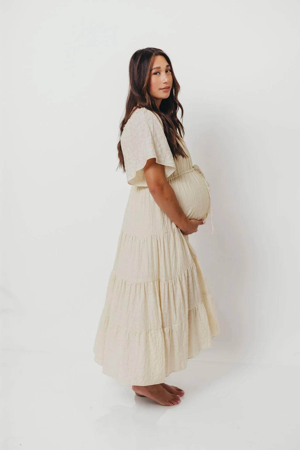 Rumi Woven Sweetheart Maxi Dress in Natural - Bump Friendly - Detachable Liner - Image 26
