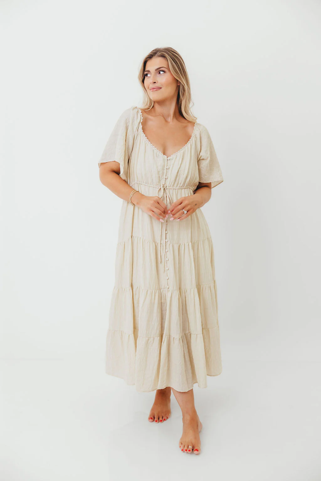 Rumi Woven Sweetheart Maxi Dress in Natural - Bump Friendly - Detachable Liner - Image 3