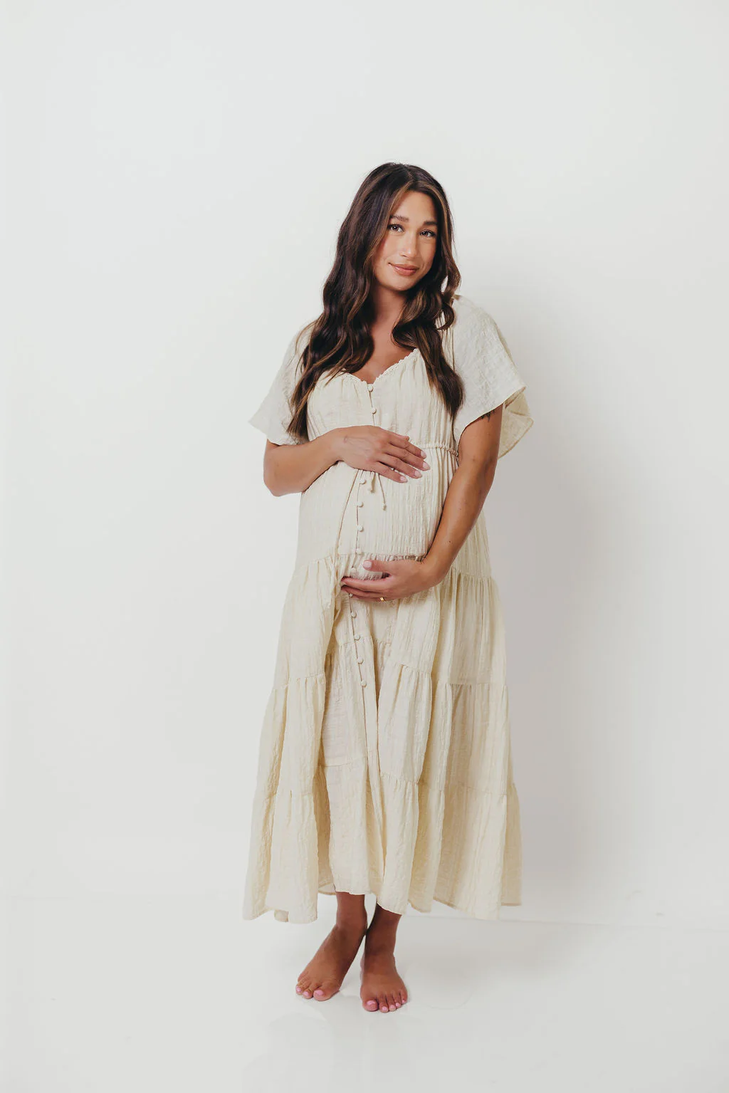 Rumi Woven Sweetheart Maxi Dress in Natural - Bump Friendly - Detachable Liner - Image 4