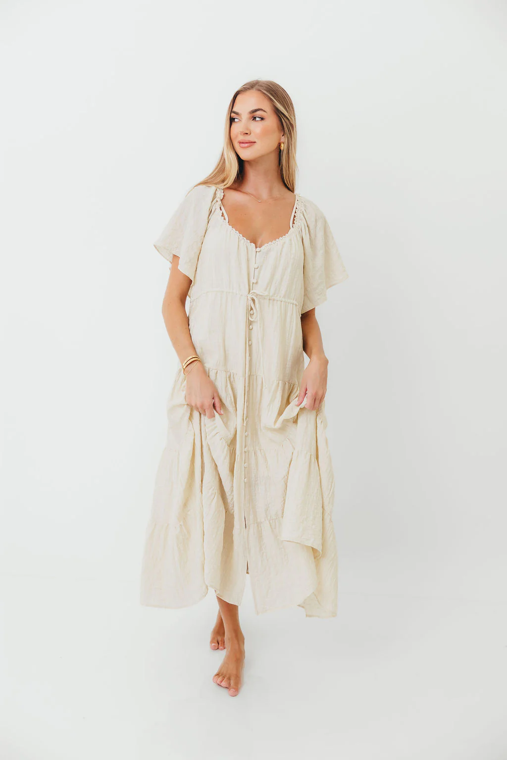 Rumi Woven Sweetheart Maxi Dress in Natural - Bump Friendly - Detachable Liner - Image 6