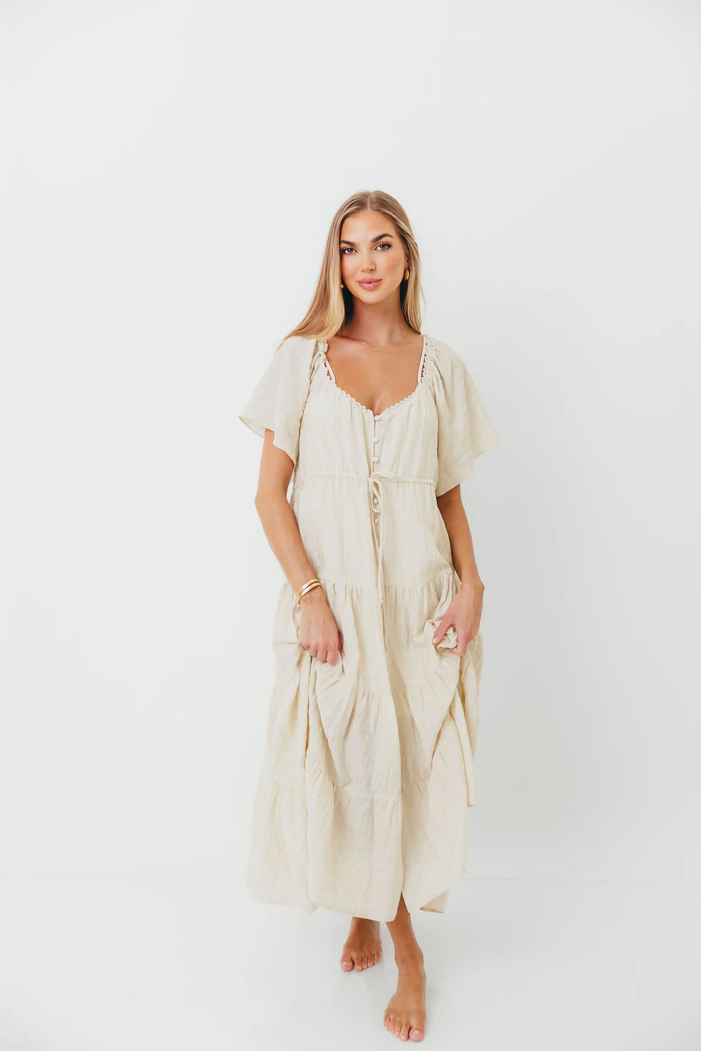 Rumi Woven Sweetheart Maxi Dress in Natural - Bump Friendly - Detachable Liner - Image 7