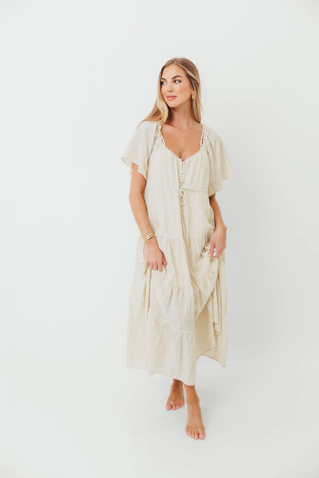 Rumi Woven Sweetheart Maxi Dress in Natural - Bump Friendly - Detachable Liner - Image 9