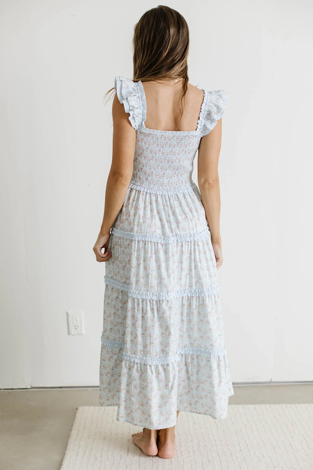 Levi Ditsy Floral Smocked Ruffle Maxi Dress in Light Blue - Image 11