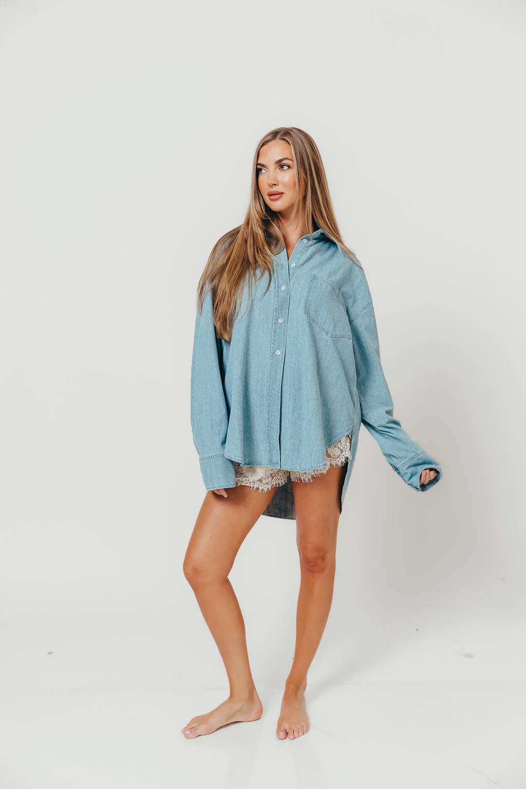 Hannah 100% Cotton Shirt in Denim Blue - Image 3