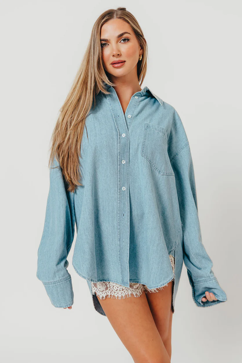 Hannah 100% Cotton Shirt in Denim Blue - Image 4