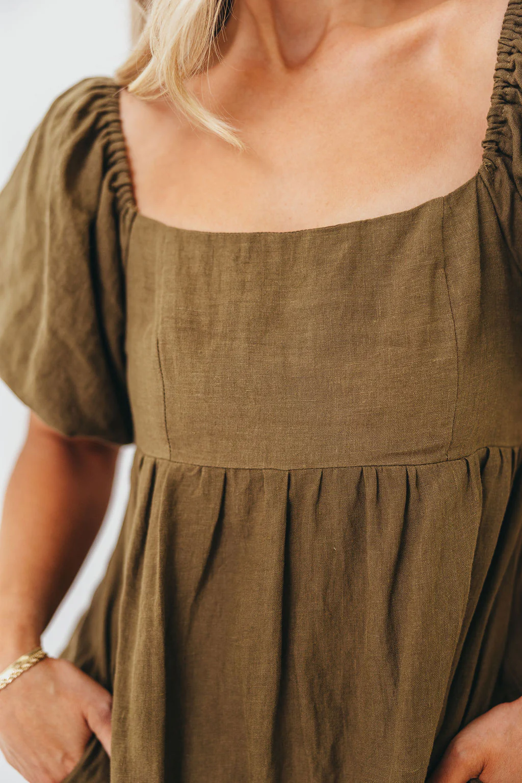 Candace Woven Linen Maxi Dress in Dark Olive - Bump Friendly - Image 12