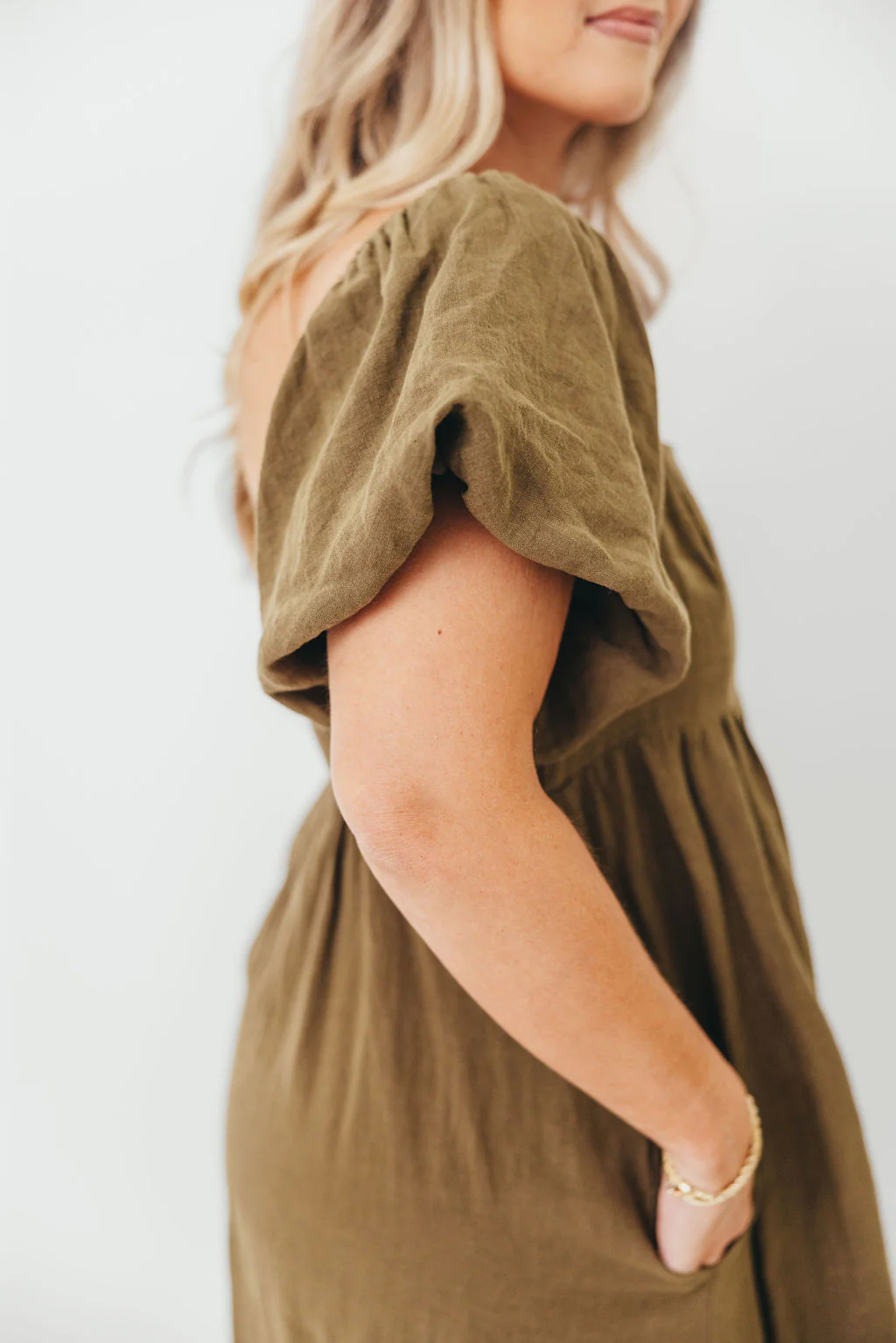 Candace Woven Linen Maxi Dress in Dark Olive - Bump Friendly - Image 13