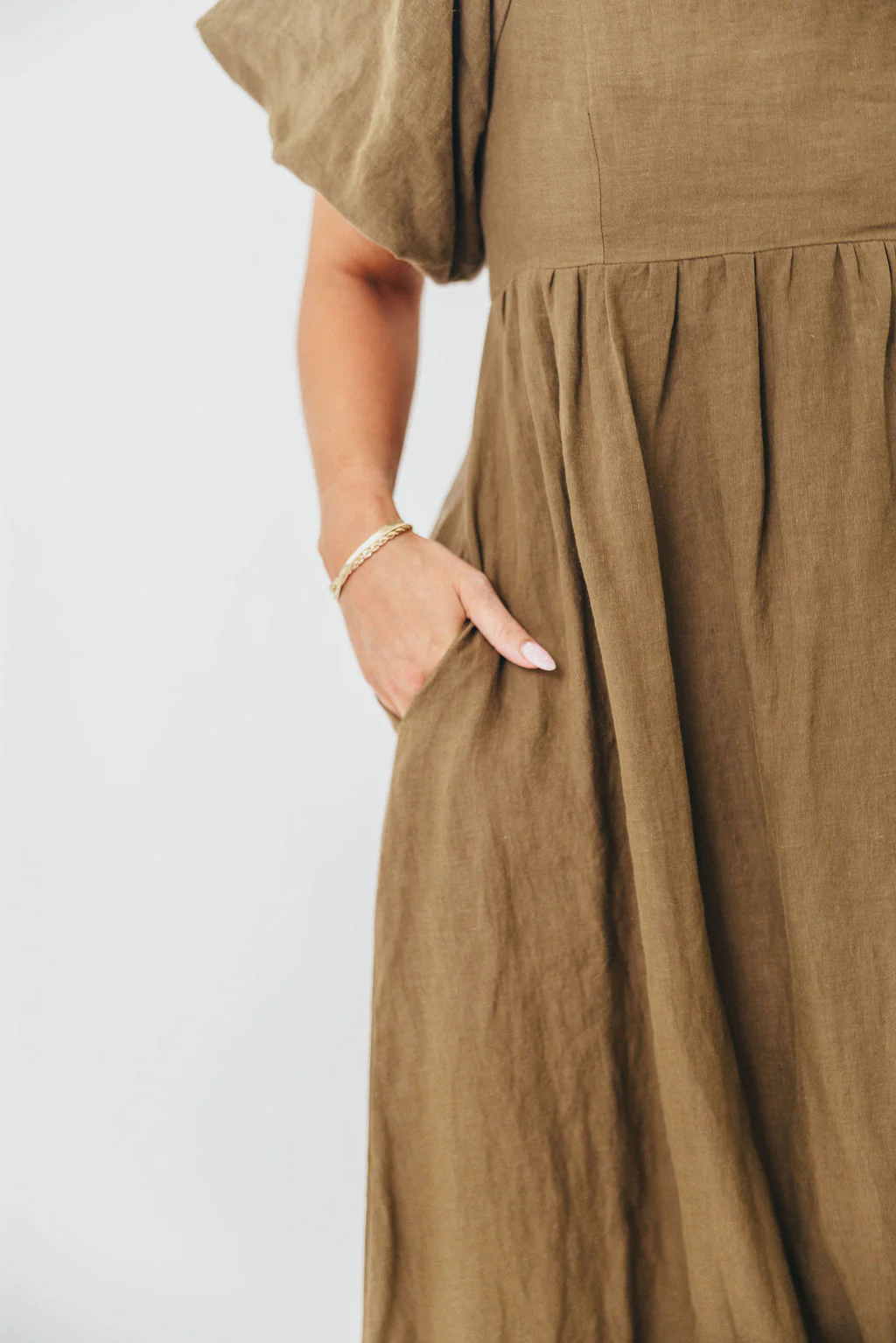 Candace Woven Linen Maxi Dress in Dark Olive - Bump Friendly - Image 15
