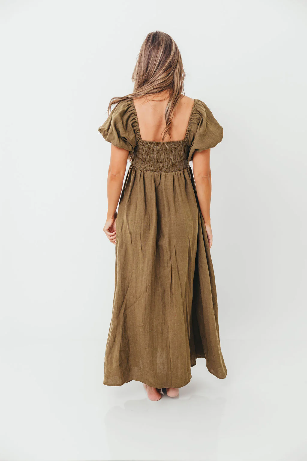 Candace Woven Linen Maxi Dress in Dark Olive - Bump Friendly - Image 17