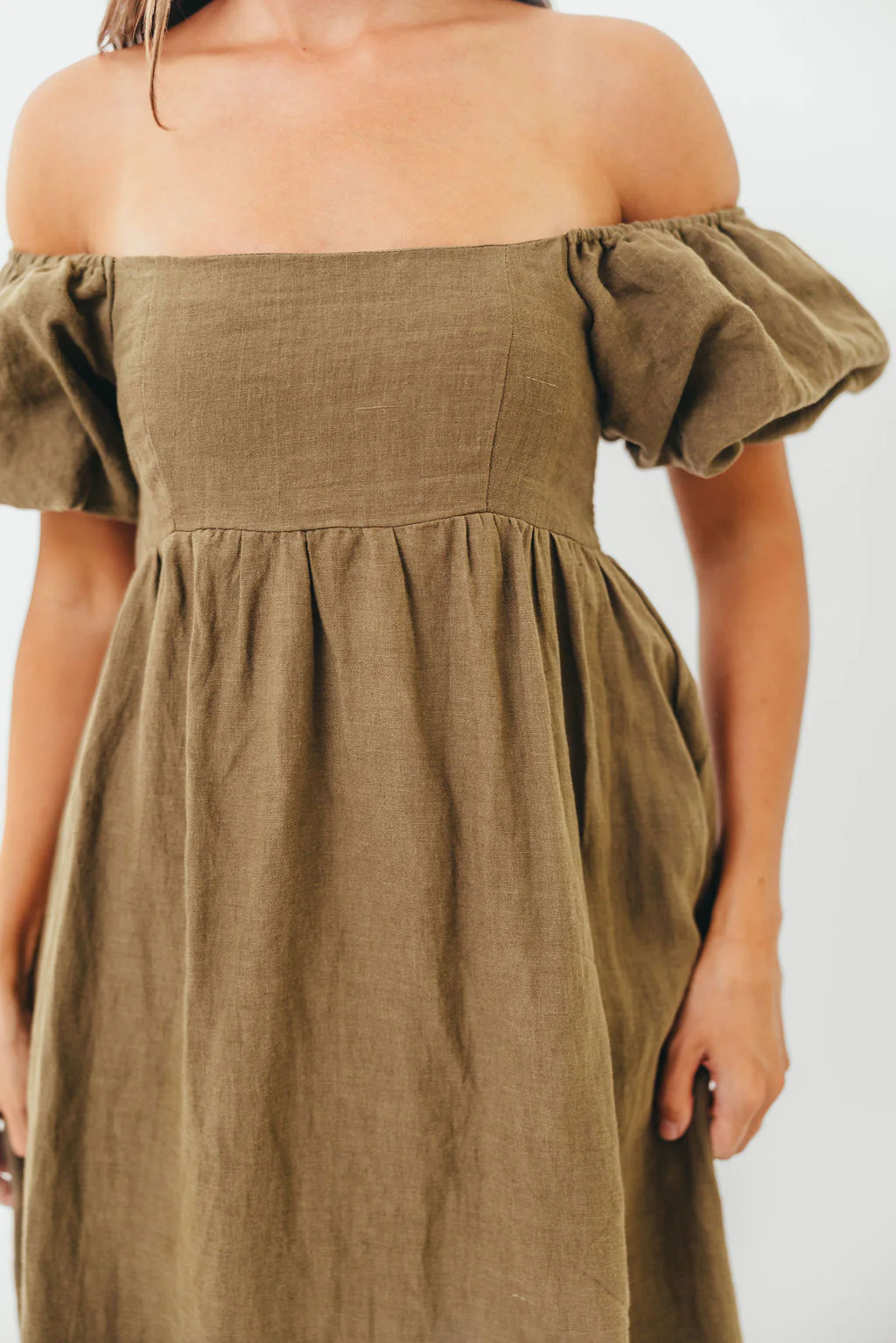 Candace Woven Linen Maxi Dress in Dark Olive - Bump Friendly - Image 20