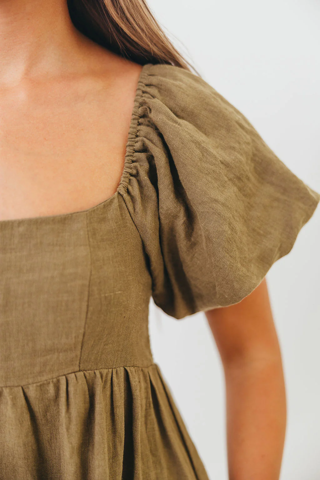 Candace Woven Linen Maxi Dress in Dark Olive - Bump Friendly - Image 21