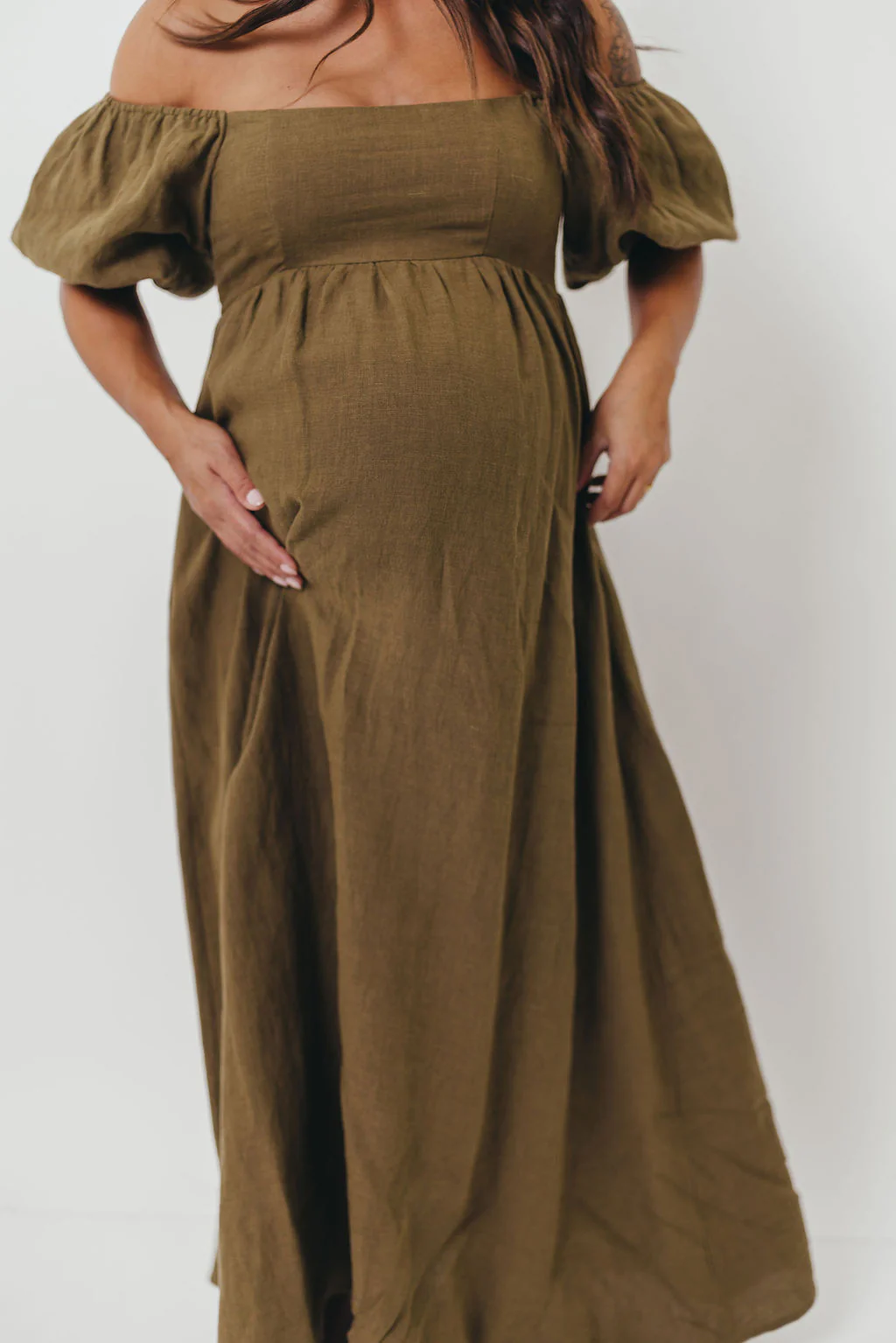 Candace Woven Linen Maxi Dress in Dark Olive - Bump Friendly - Image 23
