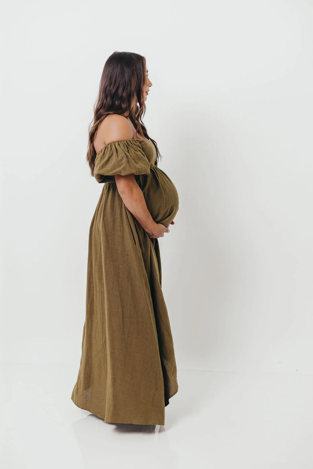 Candace Woven Linen Maxi Dress in Dark Olive - Bump Friendly - Image 24