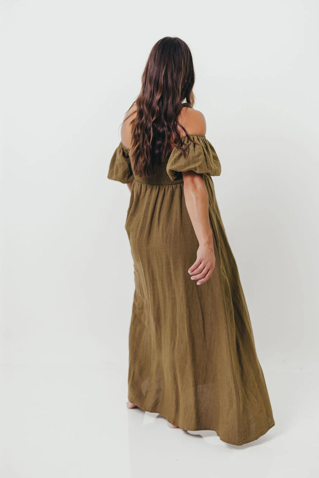 Candace Woven Linen Maxi Dress in Dark Olive - Bump Friendly - Image 26