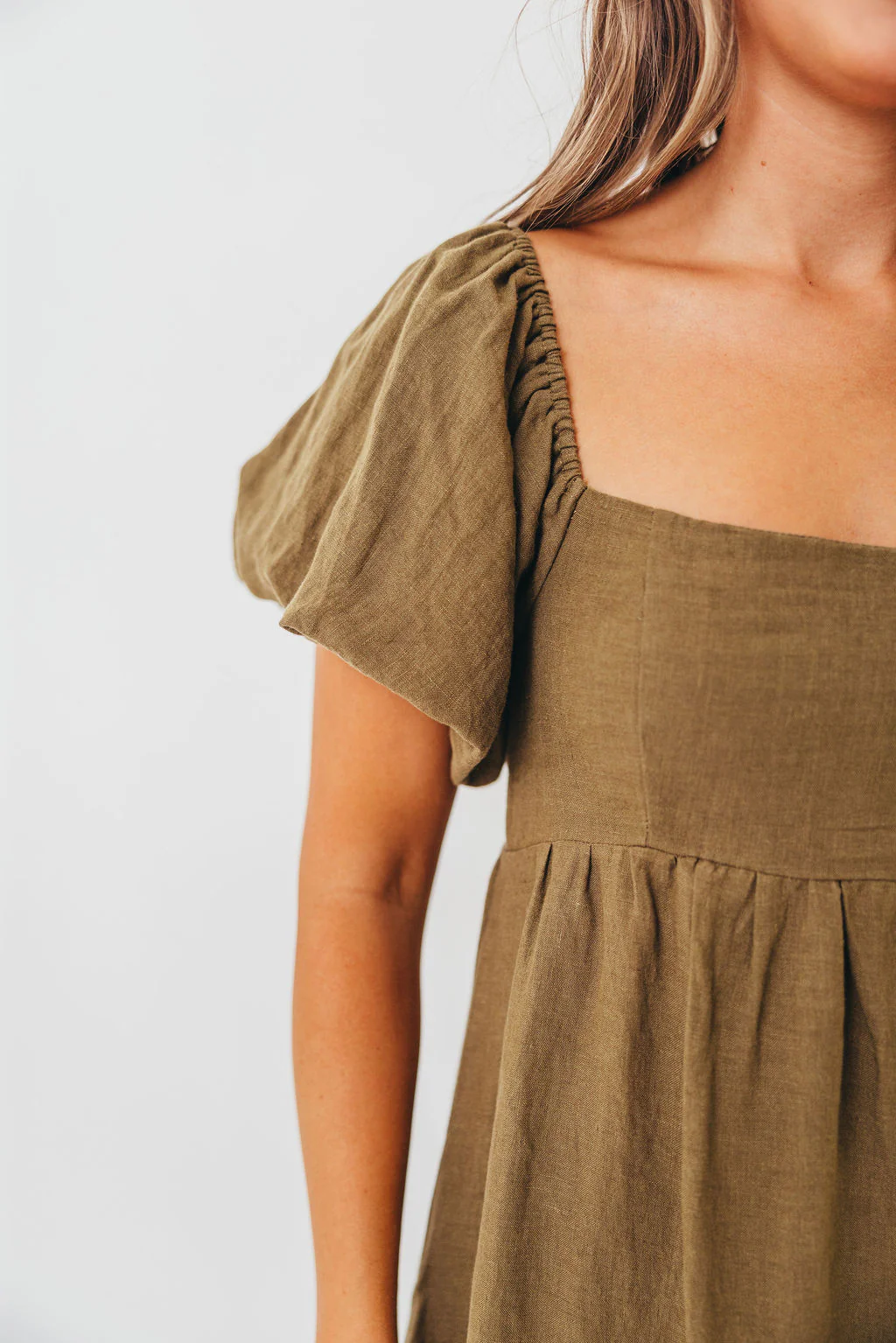 Candace Woven Linen Maxi Dress in Dark Olive - Bump Friendly - Image 7