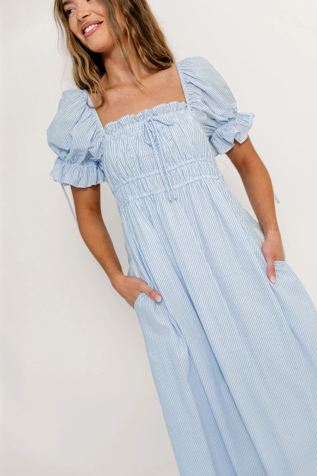 Savanna Steppe 100% Cotton Maxi Dress in Light Blue Stripe - Bump Friendly & Inclusive Sizing *6/9 PRE-ORDER* - Image 12