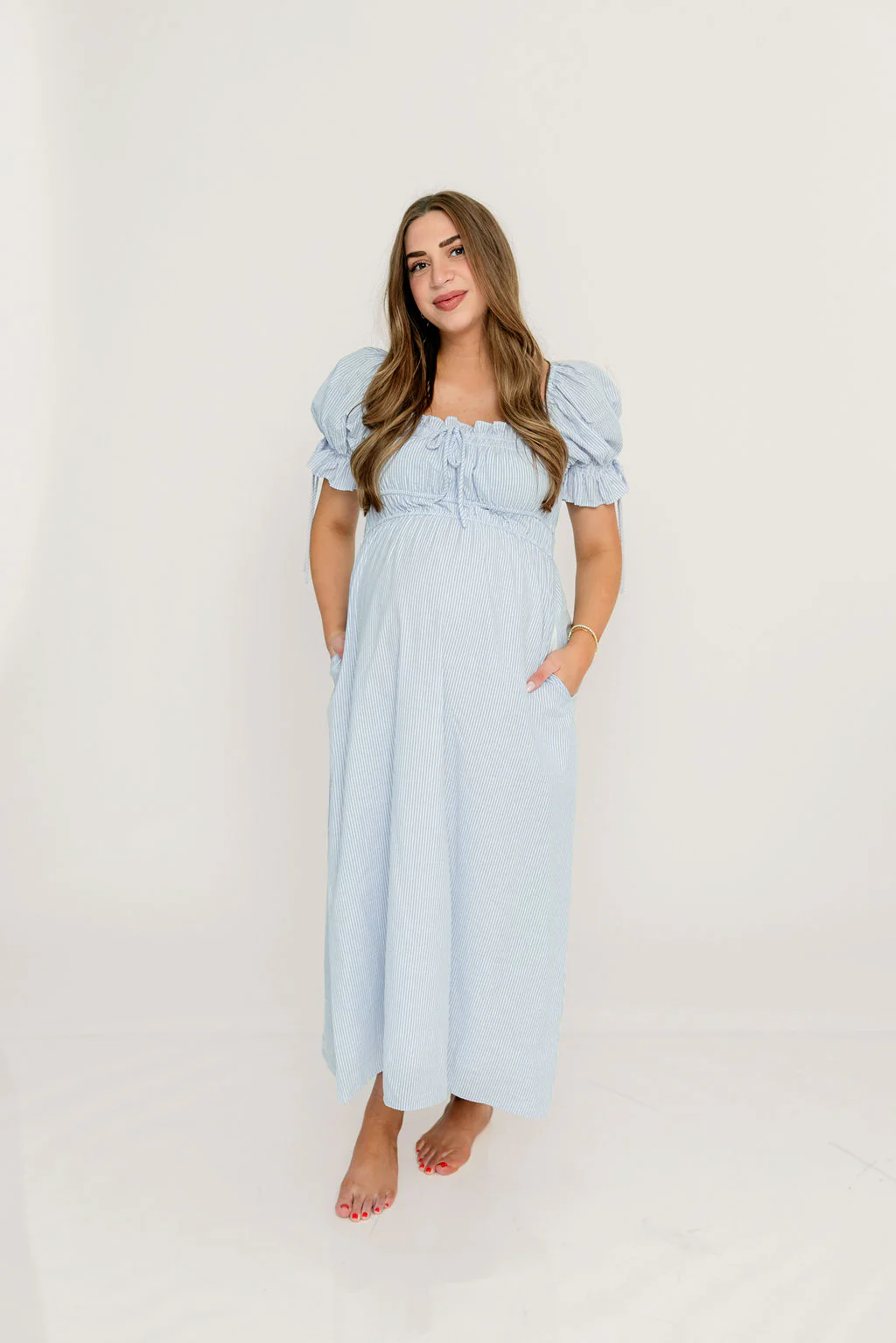 Savanna Steppe 100% Cotton Maxi Dress in Light Blue Stripe - Bump Friendly & Inclusive Sizing *6/9 PRE-ORDER* - Image 24