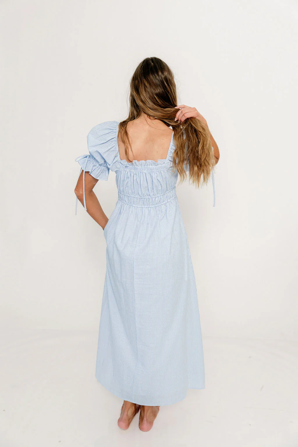 Savanna Steppe 100% Cotton Maxi Dress in Light Blue Stripe - Bump Friendly & Inclusive Sizing *6/9 PRE-ORDER* - Image 28