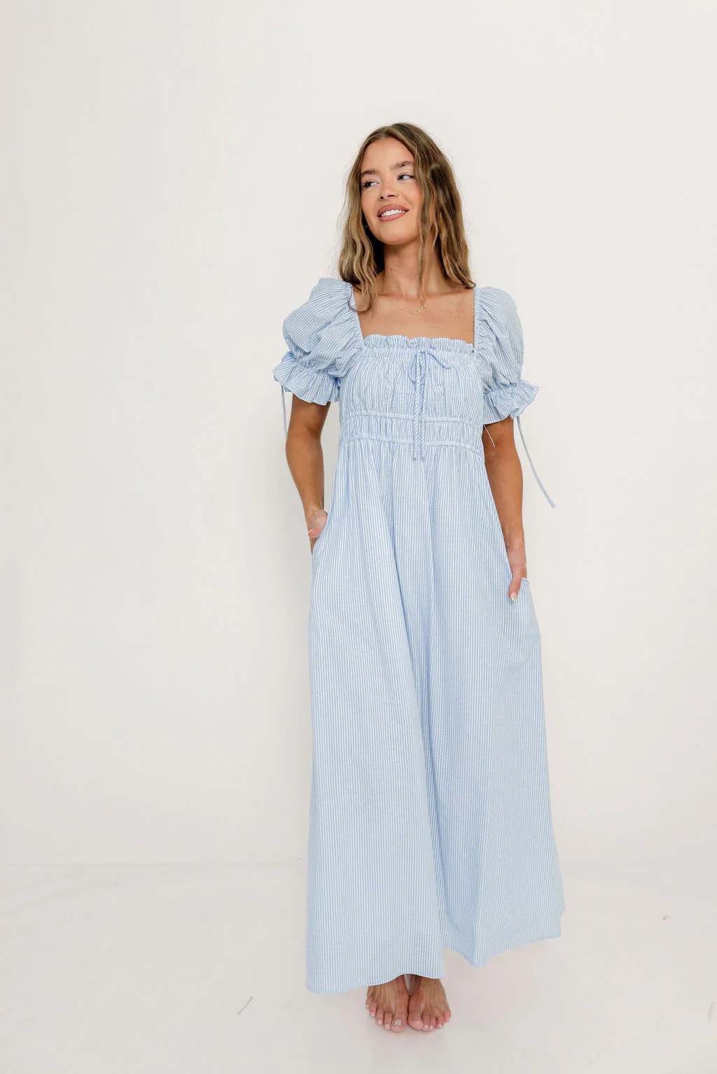 Savanna Steppe 100% Cotton Maxi Dress in Light Blue Stripe - Bump Friendly & Inclusive Sizing *6/9 PRE-ORDER* - Image 29