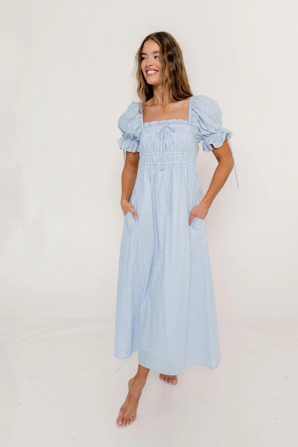 Savanna Steppe 100% Cotton Maxi Dress in Light Blue Stripe - Bump Friendly & Inclusive Sizing *6/9 PRE-ORDER* - Image 30