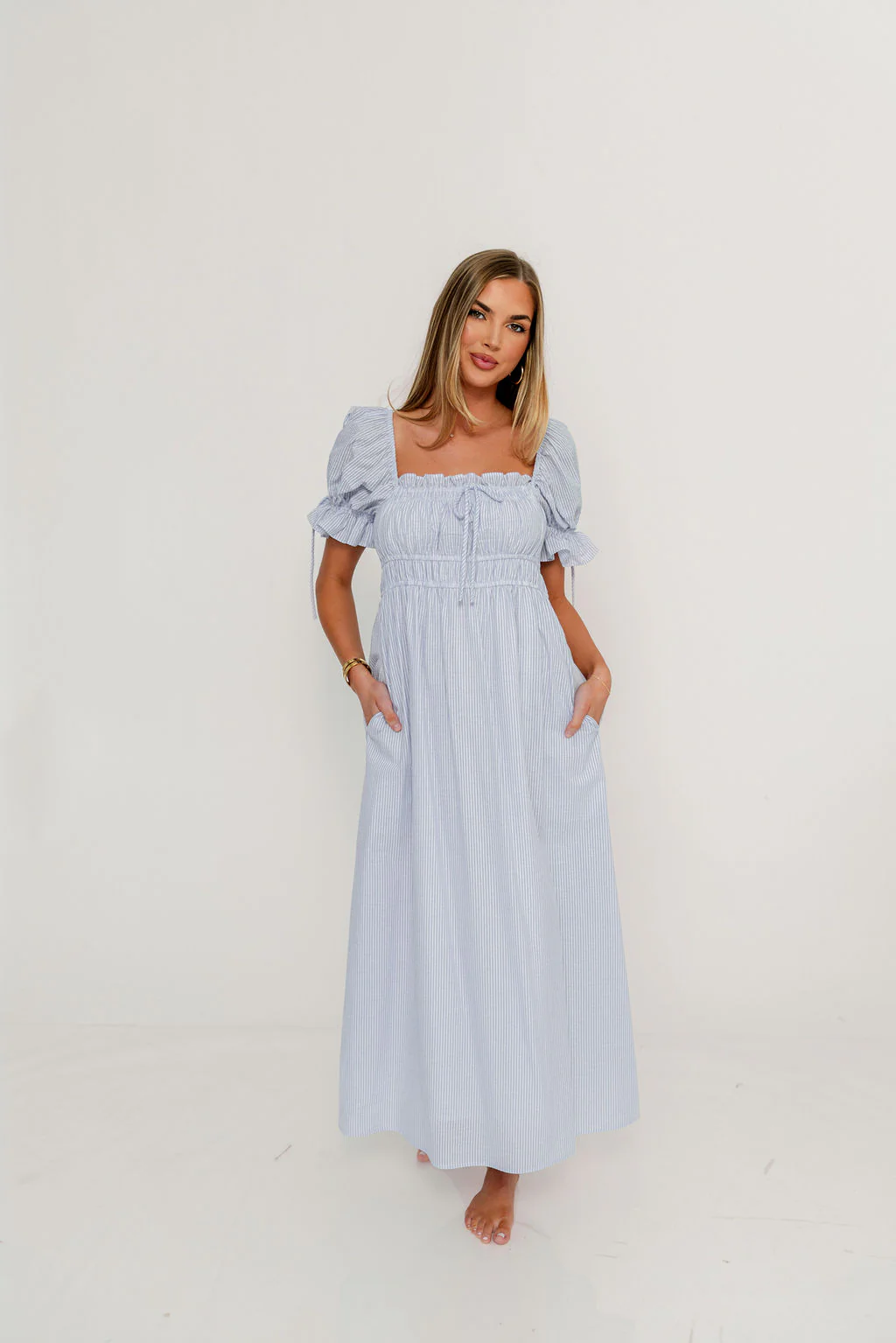 Savanna Steppe 100% Cotton Maxi Dress in Light Blue Stripe - Bump Friendly & Inclusive Sizing *6/9 PRE-ORDER* - Image 32