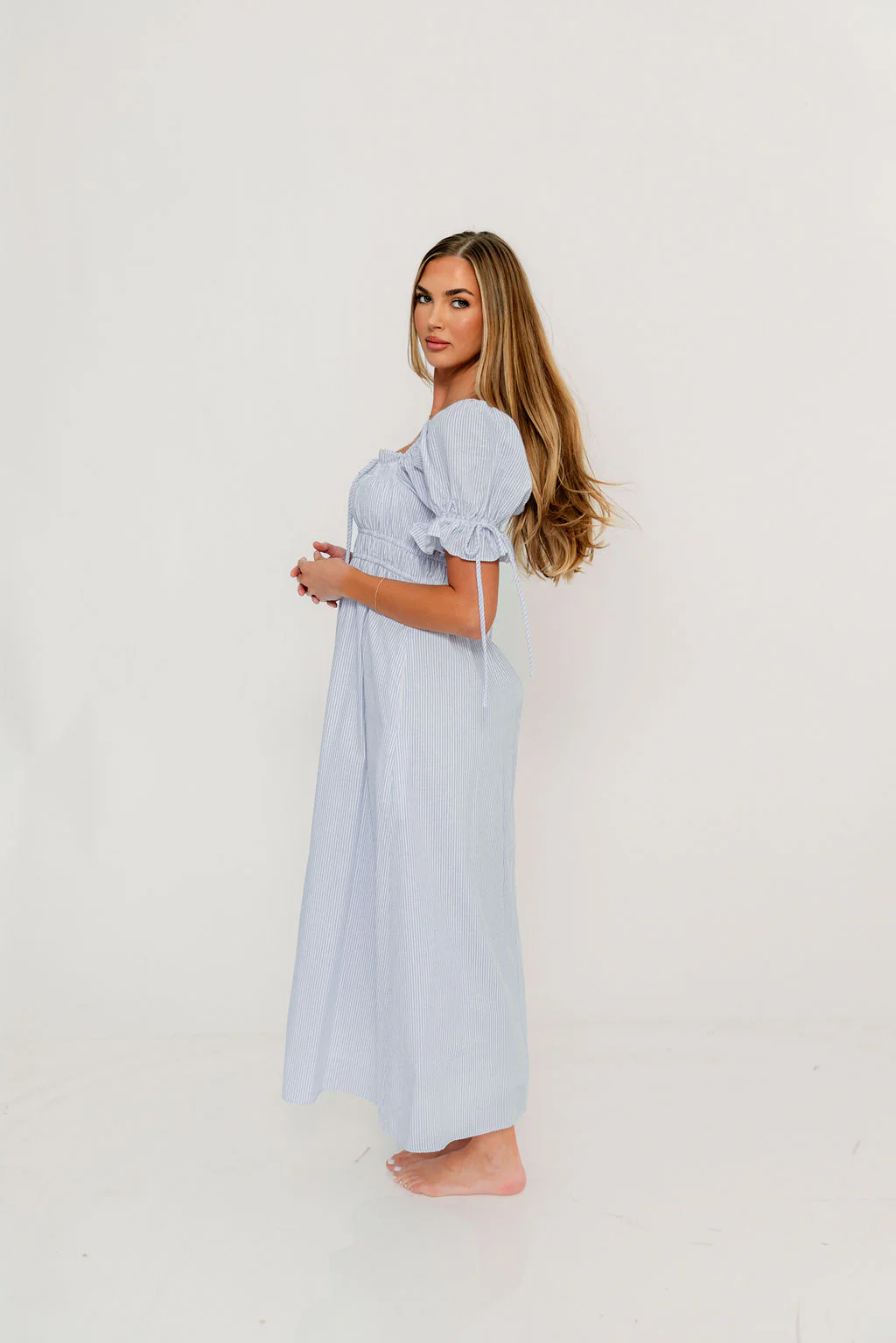 Savanna Steppe 100% Cotton Maxi Dress in Light Blue Stripe - Bump Friendly & Inclusive Sizing *6/9 PRE-ORDER* - Image 36