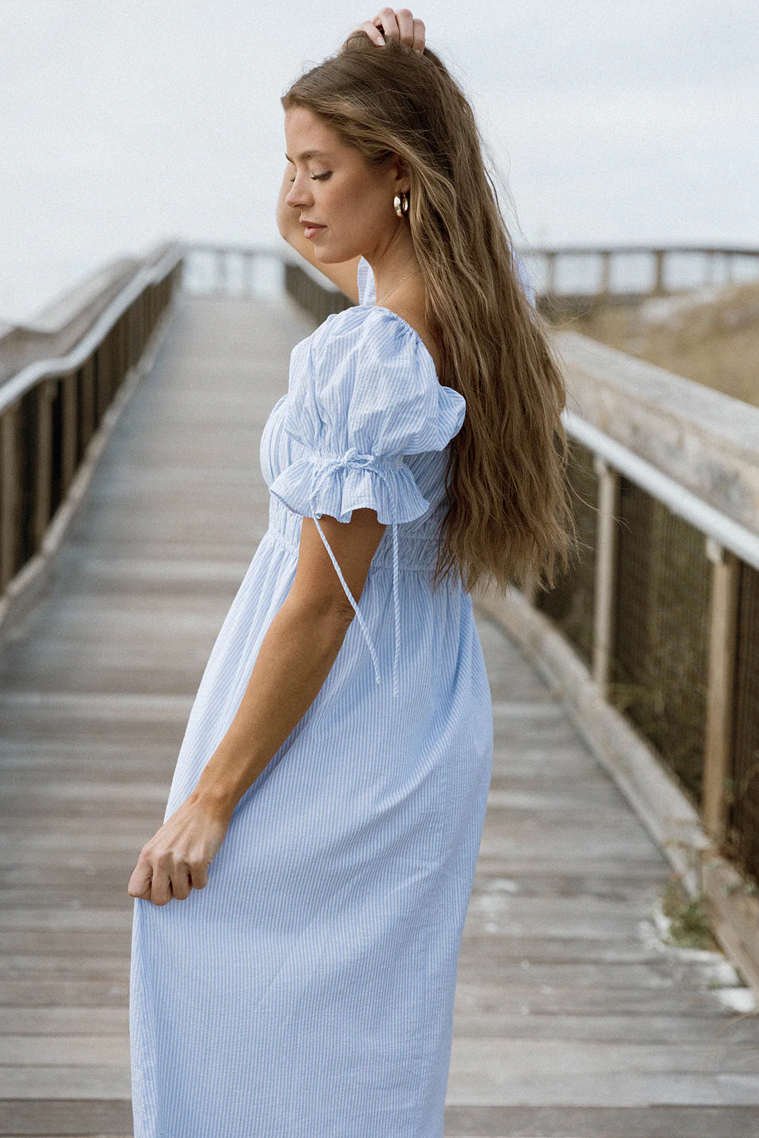 Savanna Steppe 100% Cotton Maxi Dress in Light Blue Stripe - Bump Friendly & Inclusive Sizing *6/9 PRE-ORDER* - Image 4