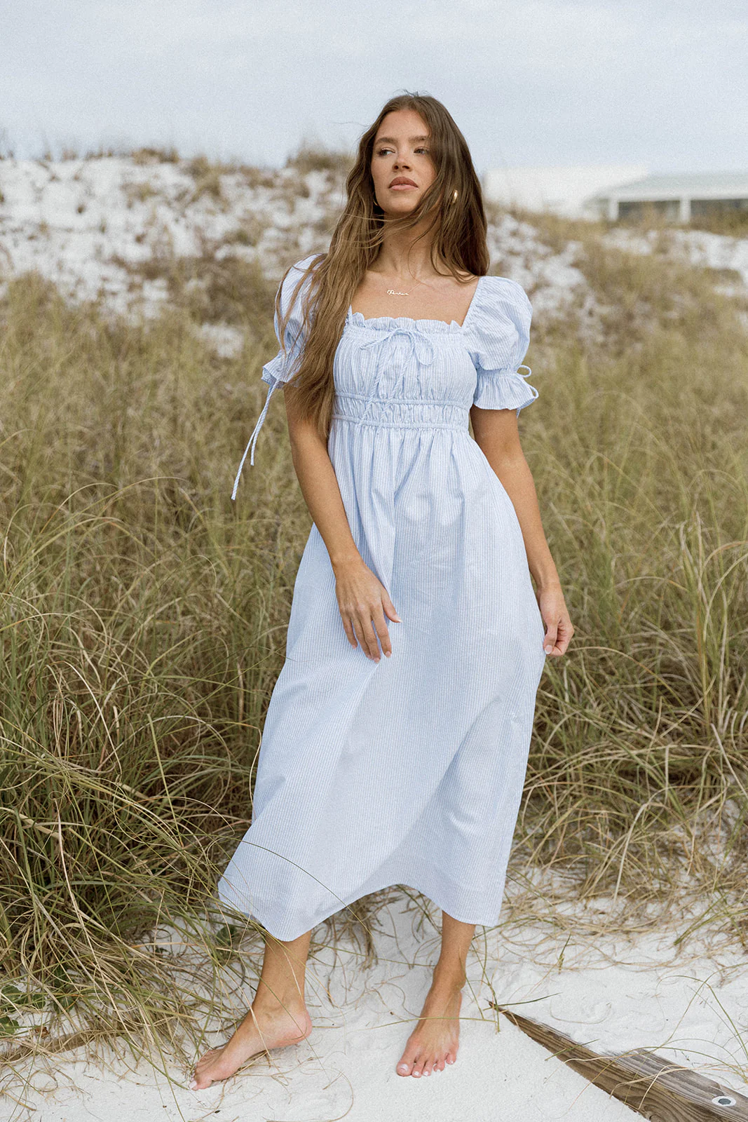Savanna Steppe 100% Cotton Maxi Dress in Light Blue Stripe - Bump Friendly & Inclusive Sizing *6/9 PRE-ORDER* - Image 8