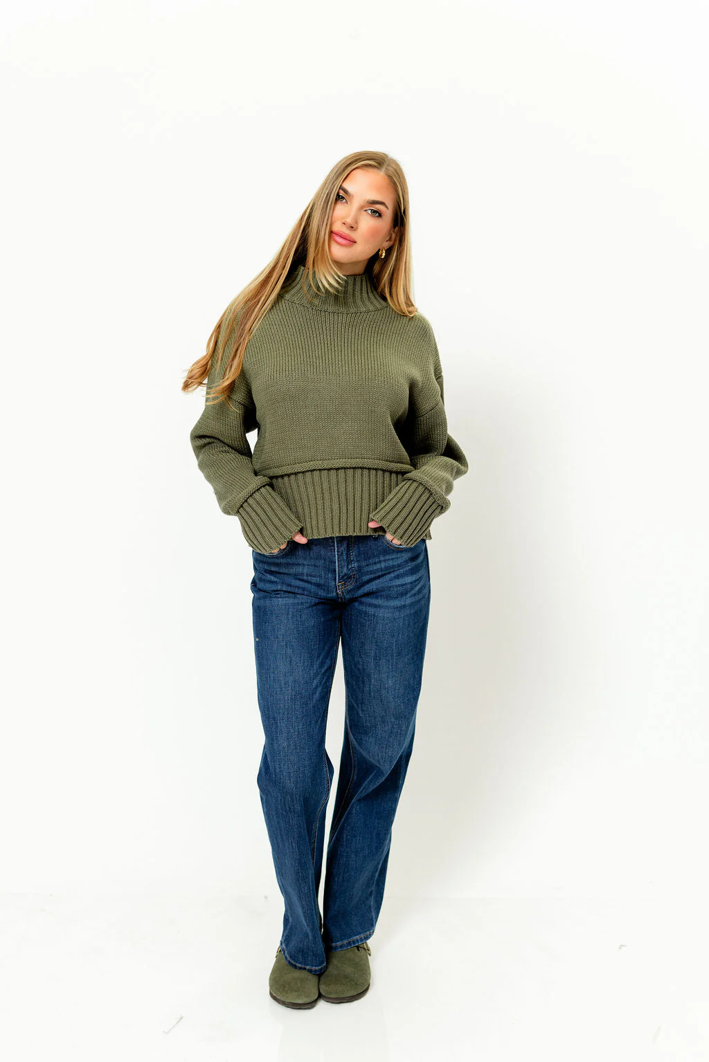 Selma Turtleneck Sweater in Olive - Image 4