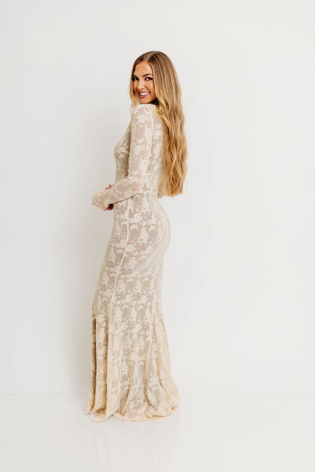 Seraphine Lace Maxi Dress in Cream - Inclusive Sizing & Bump Friendly (Size Up for Bump) - Image 16