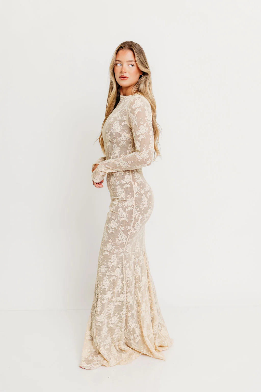 Seraphine Lace Maxi Dress in Cream - Inclusive Sizing & Bump Friendly (Size Up for Bump) - Image 3