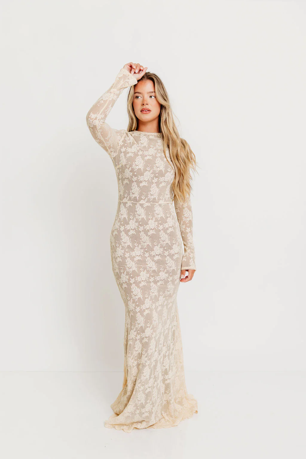 Seraphine Lace Maxi Dress in Cream - Inclusive Sizing & Bump Friendly (Size Up for Bump) - Image 4