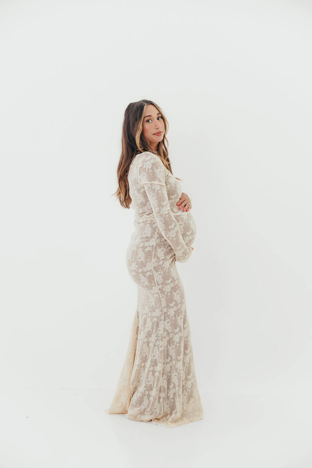Seraphine Lace Maxi Dress in Cream - Inclusive Sizing & Bump Friendly (Size Up for Bump) - Image 8