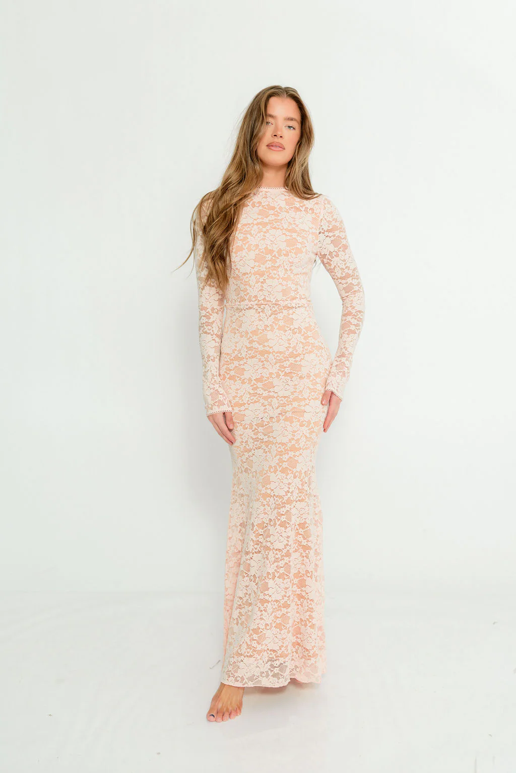 Seraphine Lace Maxi Dress in Pale Pink - Bump Friendly (Size Up for Bump)