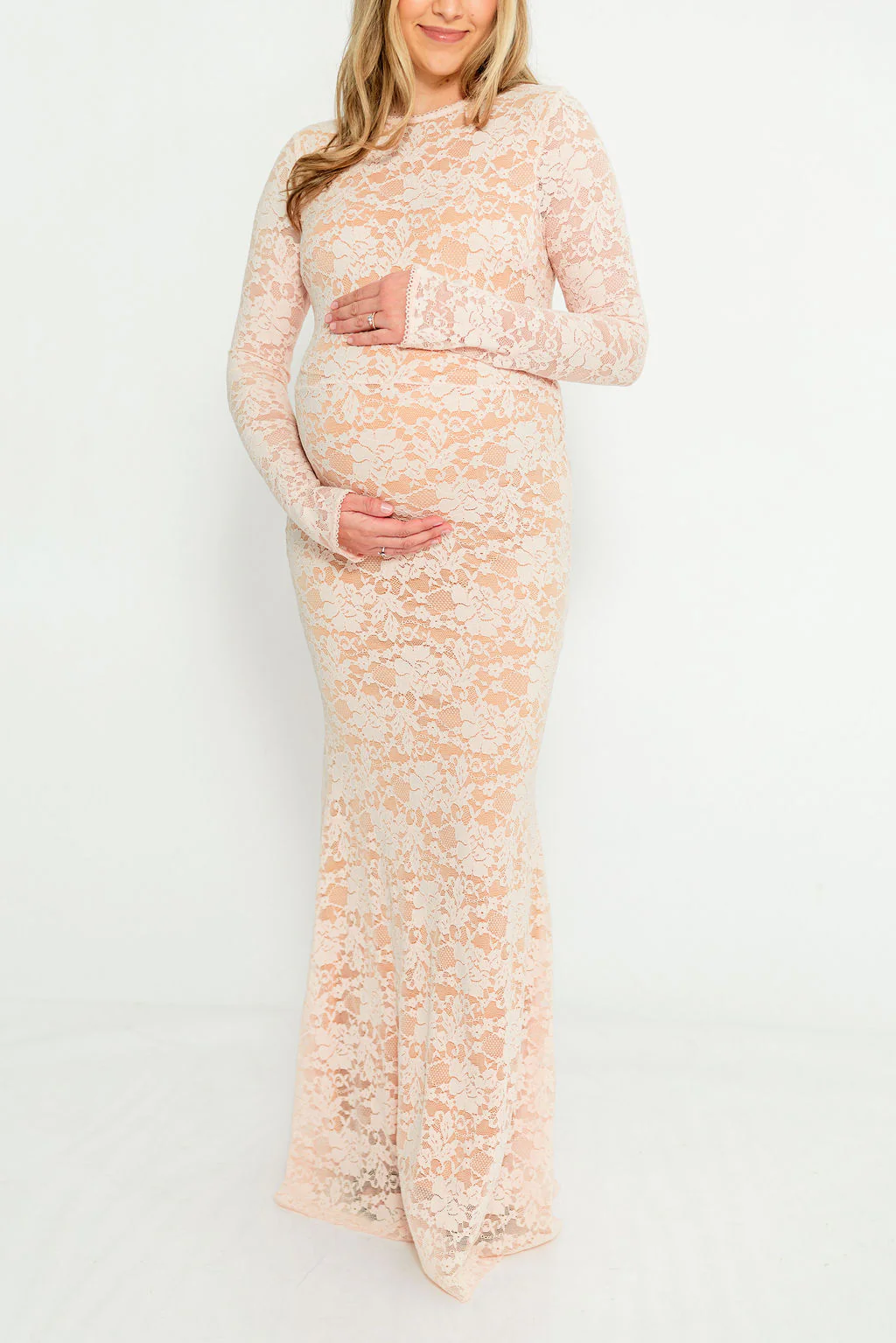 Seraphine Lace Maxi Dress in Pale Pink - Bump Friendly (Size Up for Bump) - Image 11