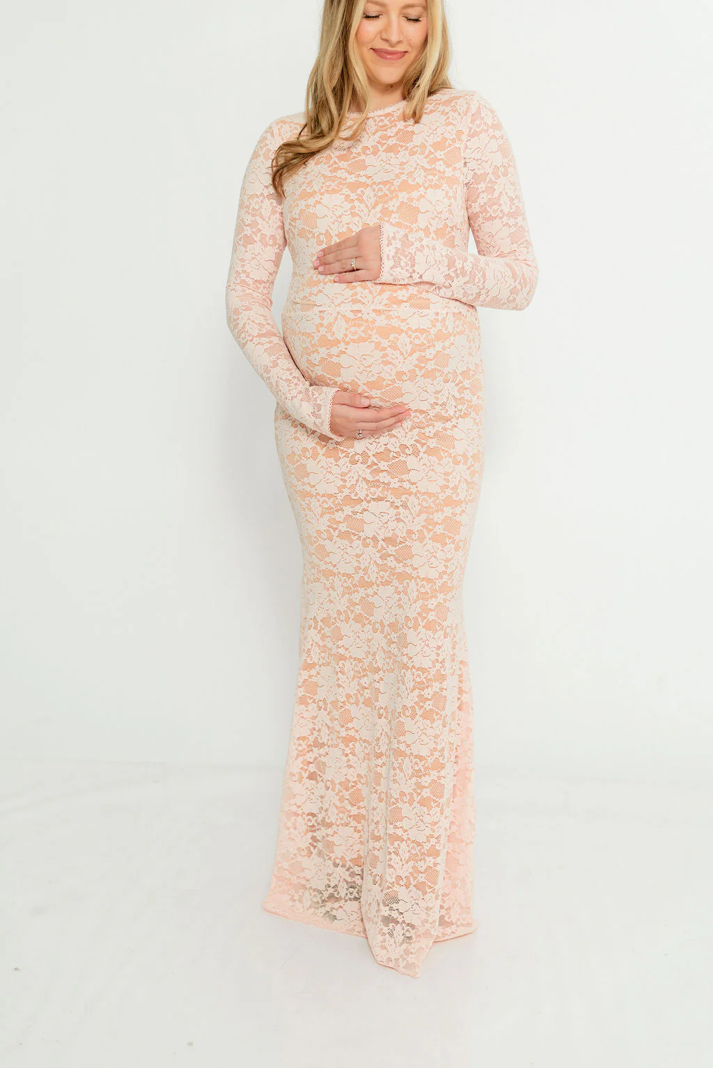 Seraphine Lace Maxi Dress in Pale Pink - Bump Friendly (Size Up for Bump) - Image 12