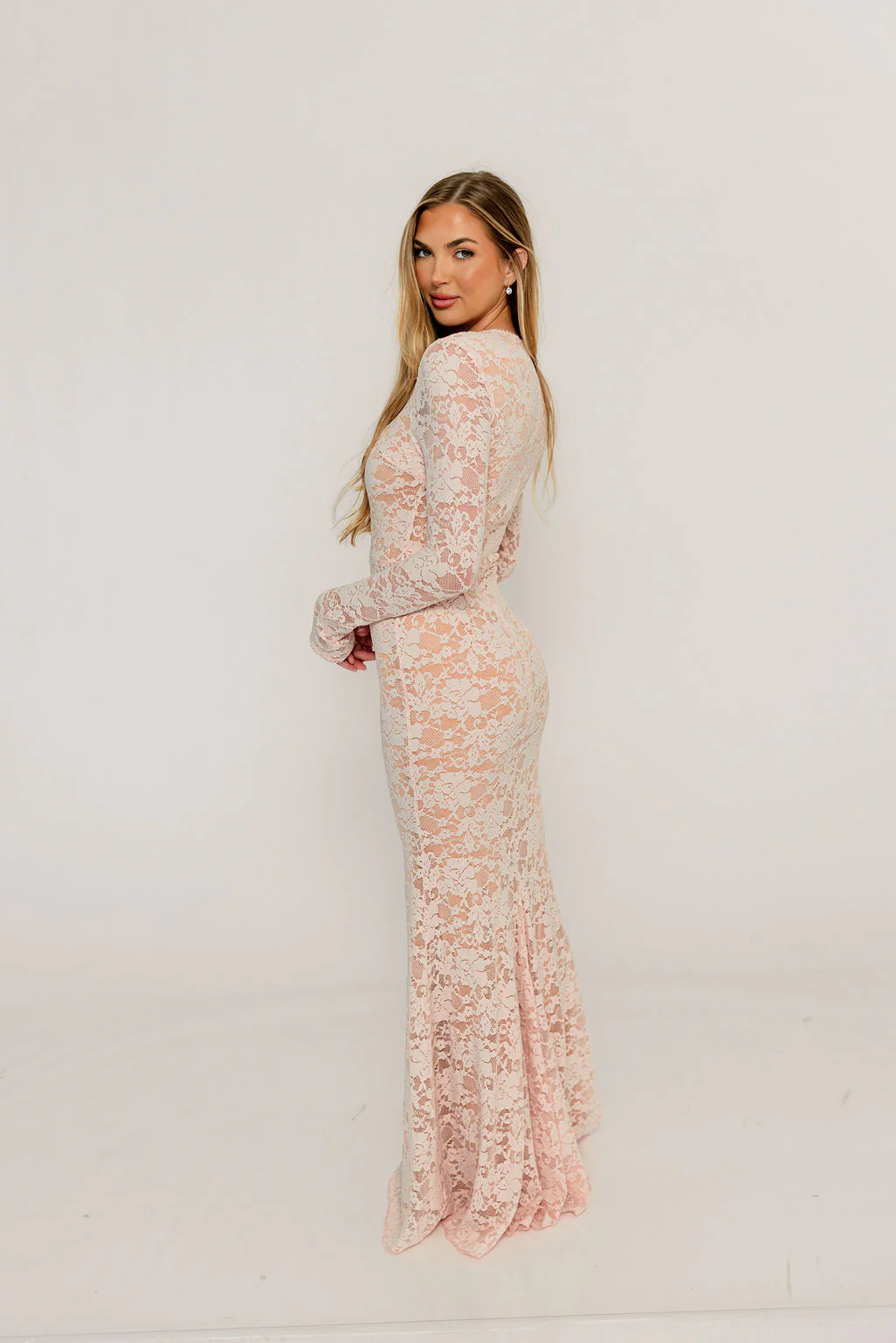 Seraphine Lace Maxi Dress in Pale Pink - Bump Friendly (Size Up for Bump) - Image 17