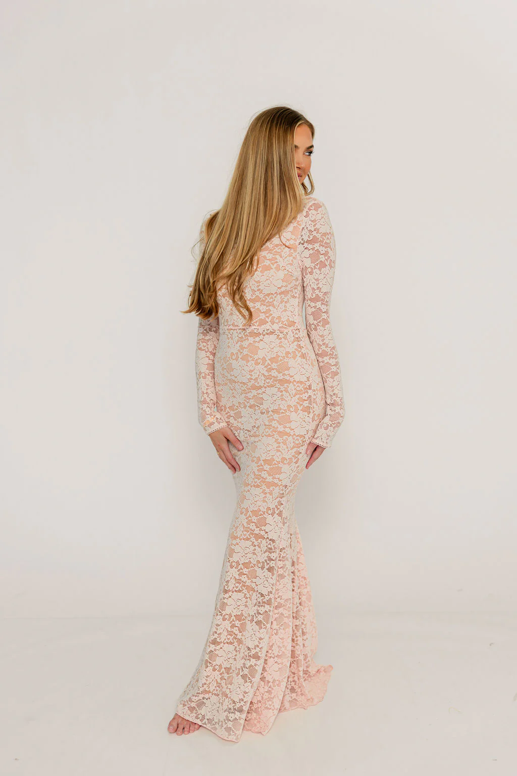 Seraphine Lace Maxi Dress in Pale Pink - Bump Friendly (Size Up for Bump) - Image 20