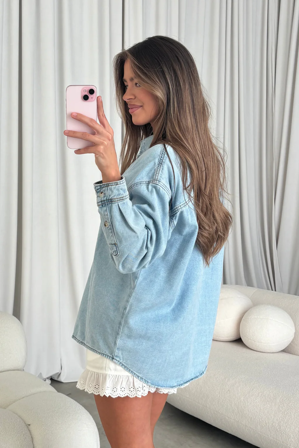 Sevyn 100% Cotton Washed Button-up Shirt in Light Denim - Image 4